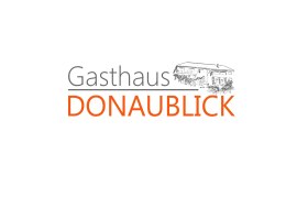 Logo des Gasthauses Donaublick mit Gebäudezeichnung., © Gasthof Donaublick