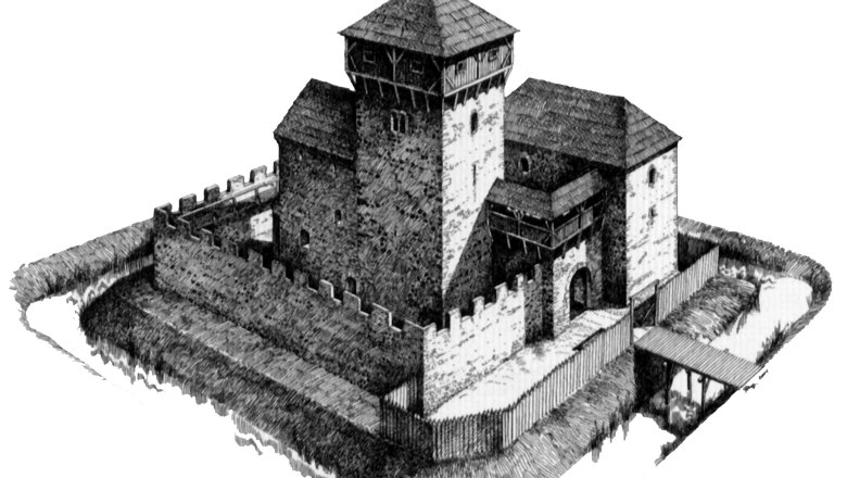 Rekonstruktion der Burg Sachsendorf in der Zeit um 1300, © Gerhard Reichhalter & Martin Krenn