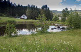 Badeteich & Hausansicht, © Chalet-Nordwald, Fotograf Angela Hauler